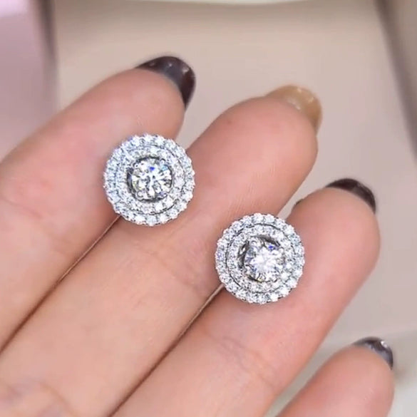 Earrings Copper Geometric Round Diamond Zircon For Female