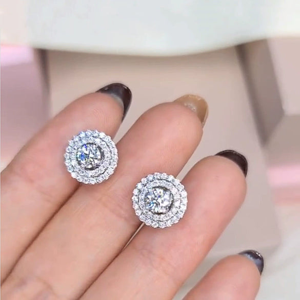 Earrings Copper Geometric Round Diamond Zircon For Female