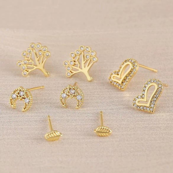 Earrings Copper Geometric Style Heart Shape Inlaid With Zirconium Electroplated For Women