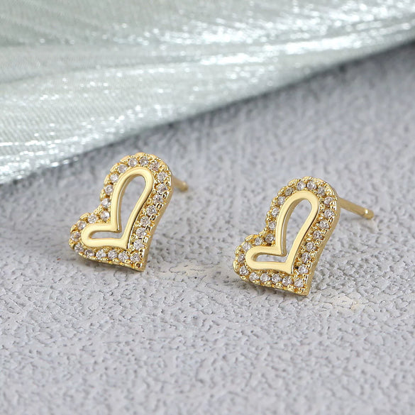 Earrings Copper Geometric Style Heart Shape Inlaid With Zirconium Electroplated For Women