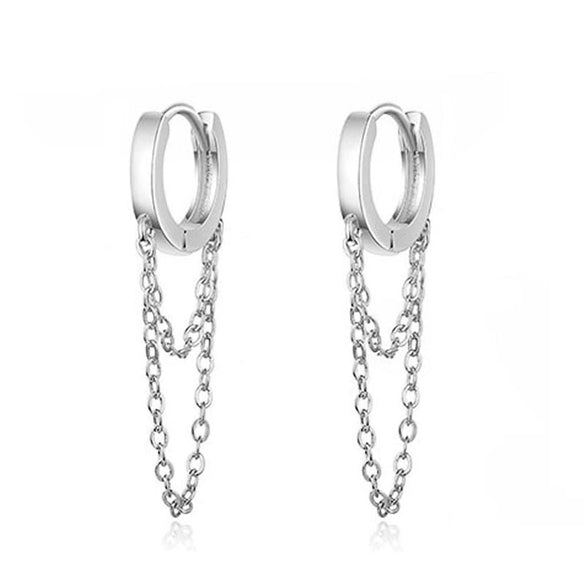 Earrings Copper Geometric Zircon Long Tassel Circle Double Chain Sweet Cool Style