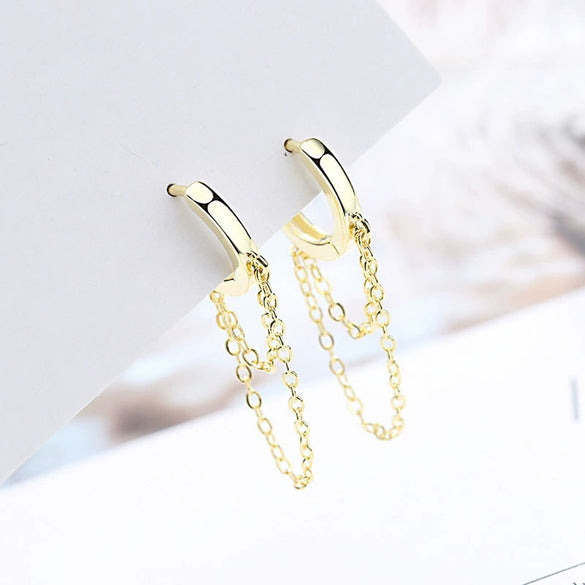 Earrings Copper Geometric Zircon Long Tassel Circle Double Chain Sweet Cool Style