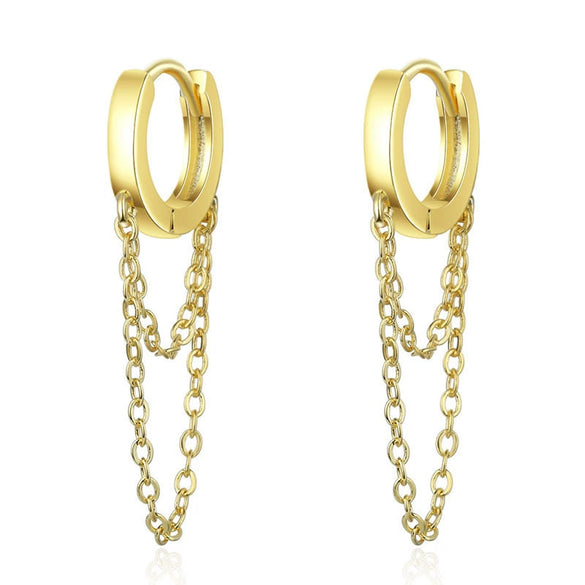Earrings Copper Geometric Zircon Long Tassel Circle Double Chain Sweet Cool Style