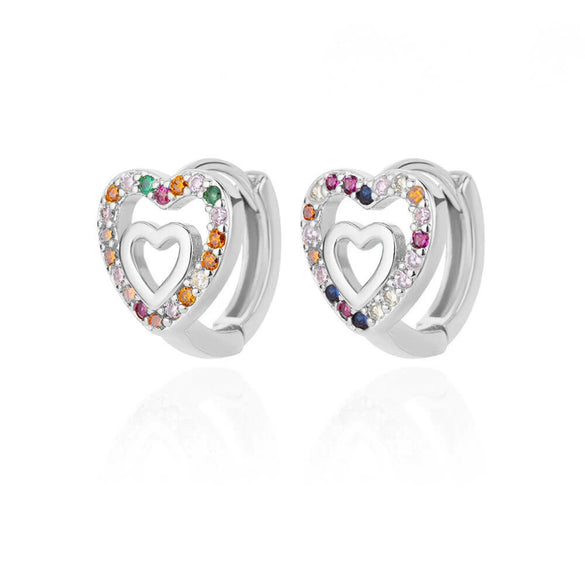 Earrings Copper Heart Cut Out Design Inlaid With Artificial Gemstones And Semiprecious Stones Electroplating Style For Girls