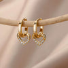 Earrings Copper Heart Cut Out Design Inlaid With Artificial Gemstones And Semiprecious Stones Electroplating Style For Girls