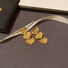 Earrings Copper Heart Shape Real Gold Plating Retro Pleated Love Stitching Women's