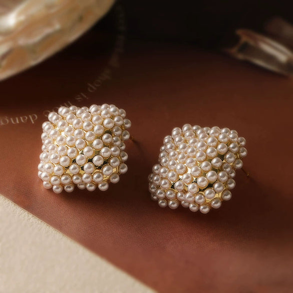 Earrings Copper Inlaid With Pearls Light Luxury Style Heart Bow Drop Shape