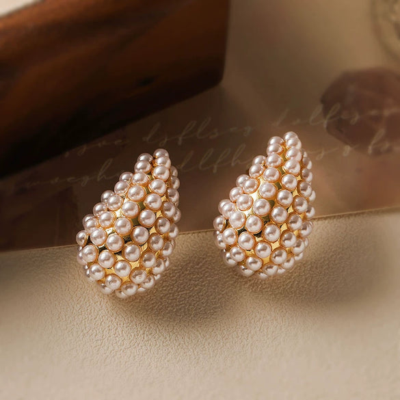 Earrings Copper Inlaid With Pearls Light Luxury Style Heart Bow Drop Shape