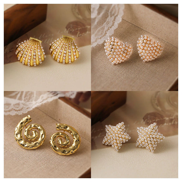 Earrings Copper Inlaid With Pearls Light Luxury Style Heart Bow Drop Shape