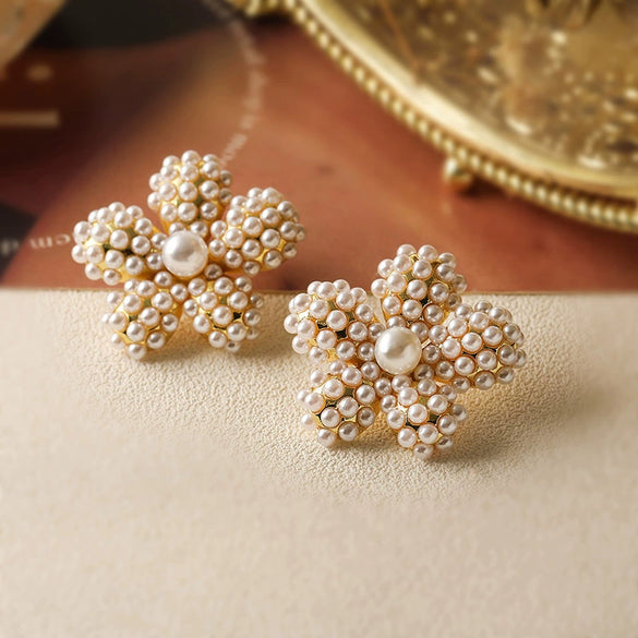 Earrings Copper Inlaid With Pearls Light Luxury Style Heart Bow Drop Shape