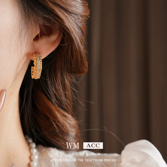 Earrings Copper 18K Real Gold Electroplated Geometric Cshaped For Women Highend Luxury