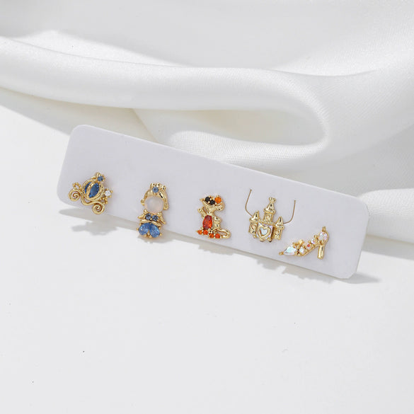 Earrings Copper Light Luxury Cartoon Characters Pumpkin Car Crystal Shoes Zircon