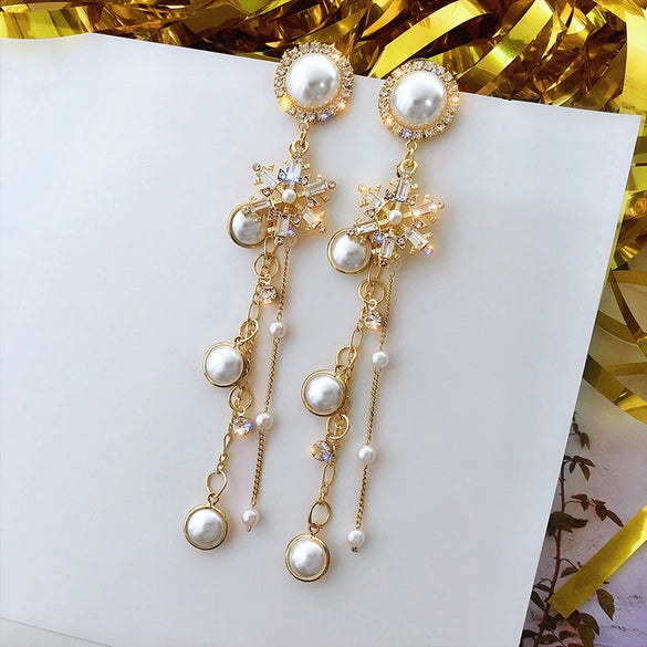 Earrings Copper Light Luxury Geometric Electroplating 925 Silver Pearl Tassel