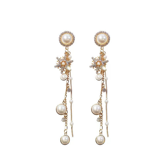 Earrings Copper Light Luxury Geometric Electroplating 925 Silver Pearl Tassel