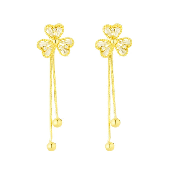 Earrings Copper S925 Silver Needle Clover Tassel Flower Zirconia Light Luxury