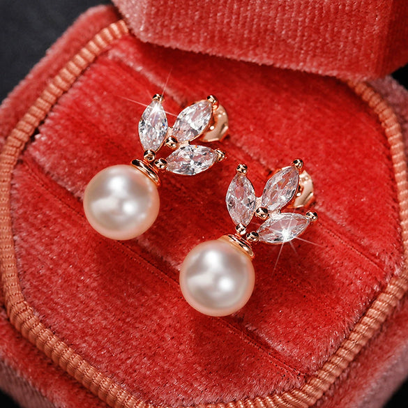Earrings Copper Set With Zircon And Imitation Pearl Geometric Horse Eye Style For Women