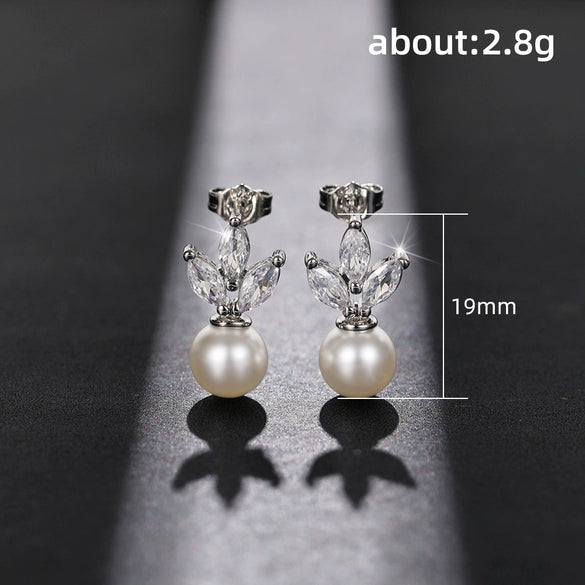 Earrings Copper Set With Zircon And Imitation Pearl Geometric Horse Eye Style For Women