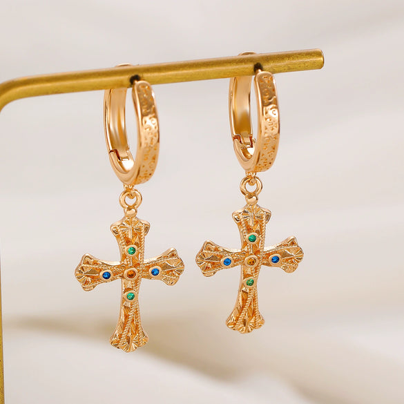 Earrings Copper 925 Silver Geometric Gold Plated Inlaid Zirconia Women's