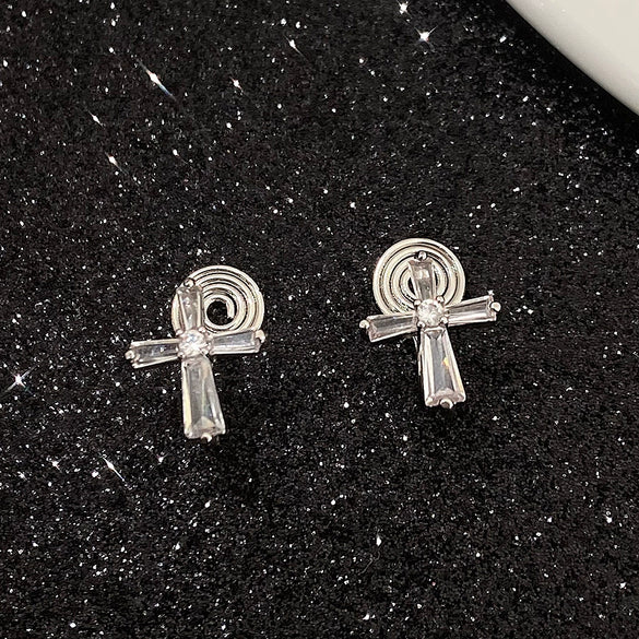 Earrings Copper 925 Silver Geometric Gold Plated Inlaid Zirconia Women's