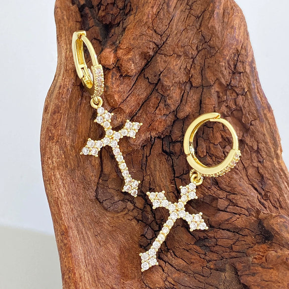Earrings Copper 925 Silver Geometric Gold Plated Inlaid Zirconia Women's