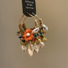 Earrings Copper Stone Hand Knitting Retro Style Silver Needle Braided Rope Flower Design