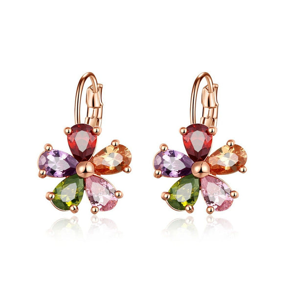 Earrings Copper Zircon Diamond Fivepointed Star Flower Natural Style