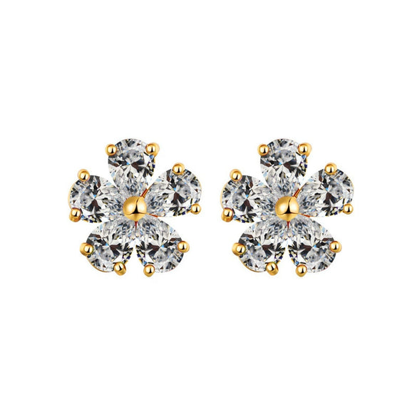 Earrings Copper Zircon Diamond Fivepointed Star Flower Natural Style