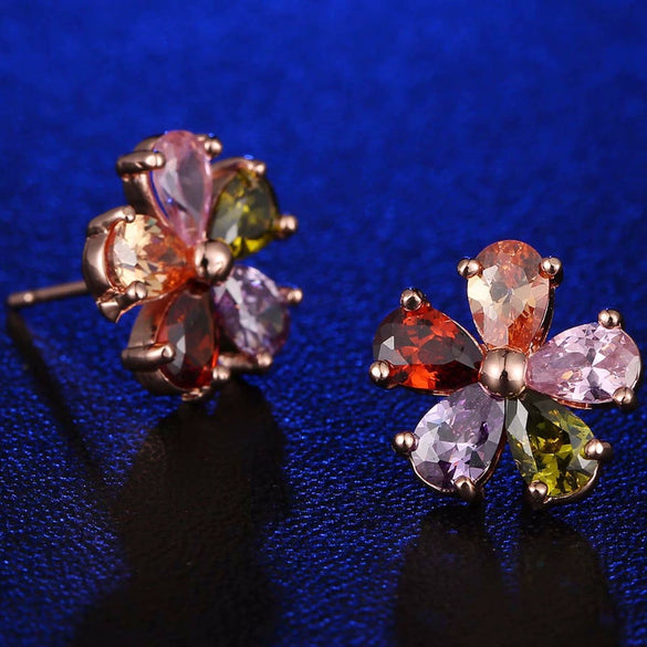 Earrings Copper Zircon Diamond Fivepointed Star Flower Natural Style