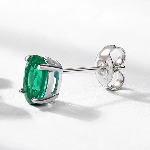 Earrings Eggshaped Emerald S925 Silver Claw Inlaid Retro Geometric Style