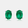 Earrings Eggshaped Emerald S925 Silver Claw Inlaid Retro Geometric Style