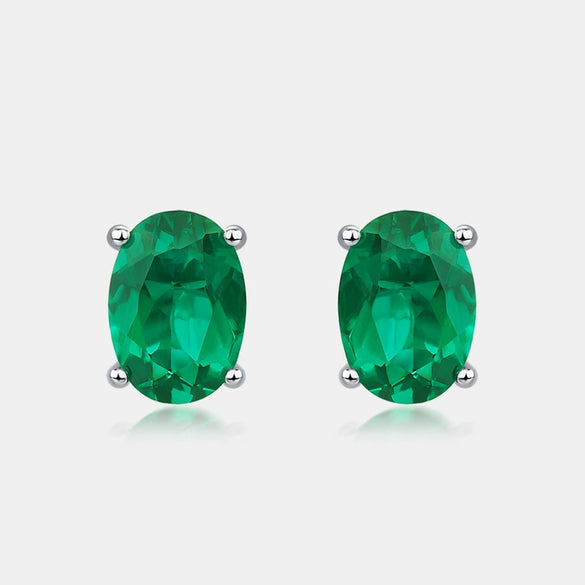 Earrings Eggshaped Emerald S925 Silver Claw Inlaid Retro Geometric Style