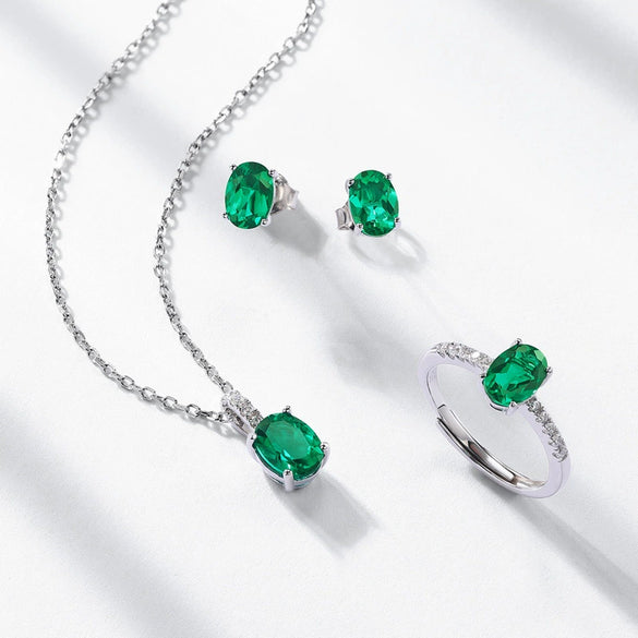 Earrings Eggshaped Emerald S925 Silver Claw Inlaid Retro Geometric Style