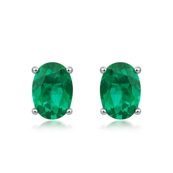 Earrings Eggshaped Emerald S925 Silver Claw Inlaid Retro Geometric Style