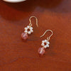 Earrings Freshwater Pearl Strawberry Crystal Powder Natural Ice Penetrant Oblate Flat Round Steamed Bread Round