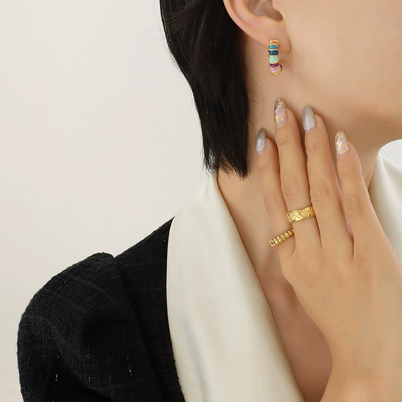 Earrings Geometric Bamboo Cshaped 316L Stainless Steel 316L Stainless Steel Electroplating Simple Multicolor