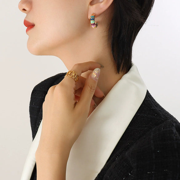 Earrings Geometric Bamboo Cshaped 316L Stainless Steel 316L Stainless Steel Electroplating Simple Multicolor