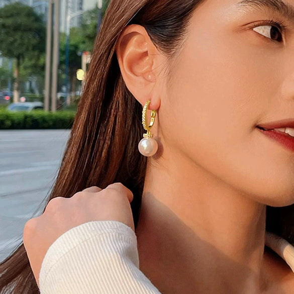 Earrings Imitation Pearl Copper Inlaid Zircon Geometric Elegant