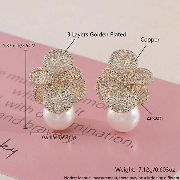 Earrings Imitation Pearl Flower Inlaid Light Luxury Elegant For Women