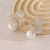 Earrings Imitation Pearl Flower Inlaid Light Luxury Elegant For Women