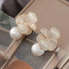 Earrings Imitation Pearl Flower Inlaid Light Luxury Elegant For Women