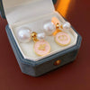 Earrings Imitation Pearls Real Gold Electroplated Silver Needle Geometric Insect Oildrip Design