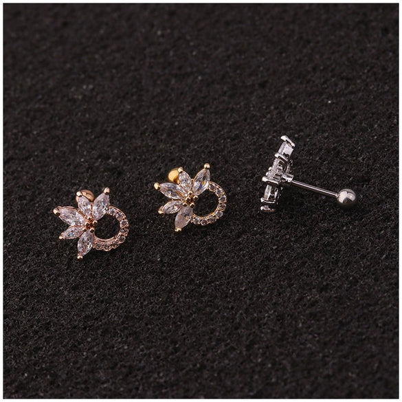 Earrings Metal Inlaid Zircon Flowers Style