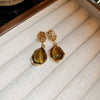 Earrings Mixed Material Geometric Silver Maillard Brown Artificial Tiger Eye Electroplating Highend