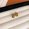 Earrings Mixed Material Geometric Silver Maillard Brown Artificial Tiger Eye Electroplating Highend