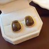 Earrings Mixed Material Geometric Silver Maillard Brown Artificial Tiger Eye Electroplating Highend