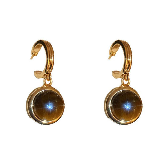 Earrings Mixed Material Geometric Silver Maillard Brown Artificial Tiger Eye Electroplating Highend
