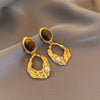 Earrings Mixed Material Geometric Silver Maillard Brown Artificial Tiger Eye Electroplating Highend