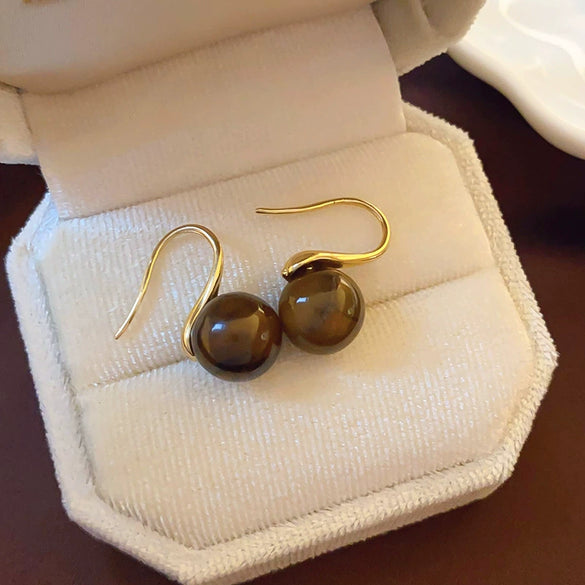Earrings Mixed Material Geometric Silver Maillard Brown Artificial Tiger Eye Electroplating Highend