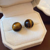Earrings Mixed Material Geometric Silver Maillard Brown Artificial Tiger Eye Electroplating Highend