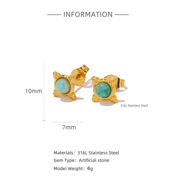 Earrings Mixed Material Inlaid Ruby Geometric Flower Electroplated For Women